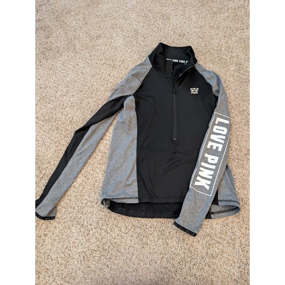 PINK Victoria's Secret Ultimate Quarter Zip Pullover Black Gray Small
